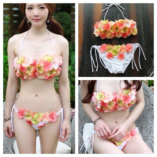 新品フラワーお花3d水着オレンジピンク フリマアプリ サイトshoppies ショッピーズ
