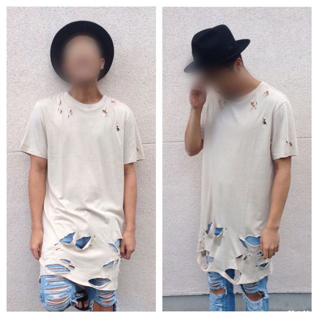 ダメージロング丈tシャツ クリームカラー フリマアプリ サイトshoppies ショッピーズ