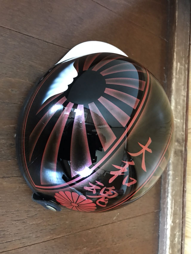 新品 黒赤 大和魂 ボカシ 富士日章 コルク半 ヘルメット