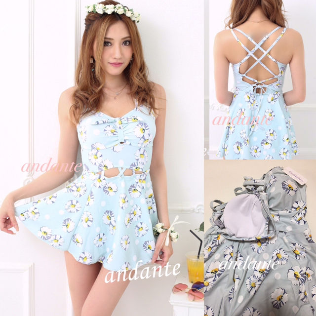 新品水着マーガレットワンピース水着水色 フリマアプリ サイトshoppies ショッピーズ