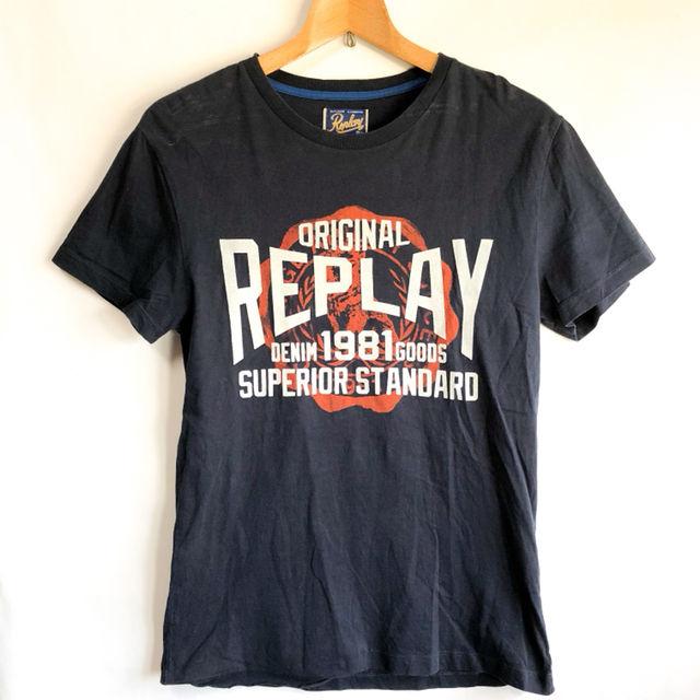 REPLAY リプレイ プリント Ｔシャツ ネイビー S