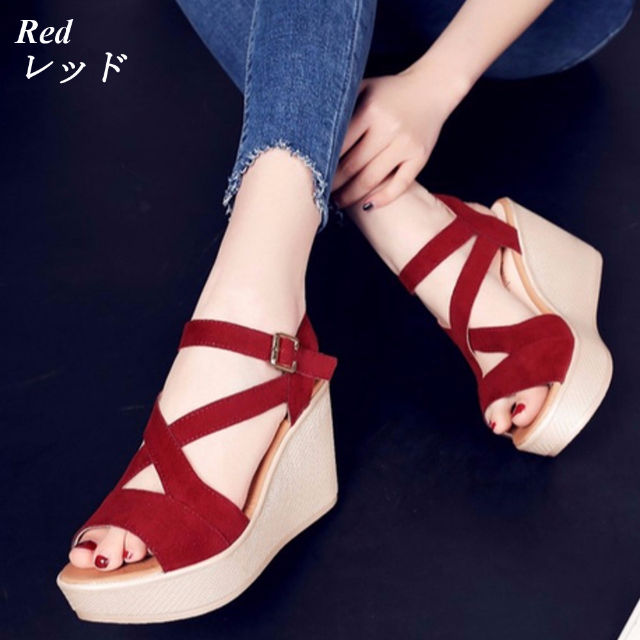 ウエッジ ストラップ クロス サンダル厚底 レッド35 フリマアプリ サイトshoppies ショッピーズ