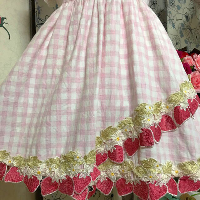 ワンピース　リズリサ　LIZ LISA 地雷　量産型　苺柄　ギンガムチェック ☆リズリサLIZLISA☆ストロベリーギンガムチェックワンピース