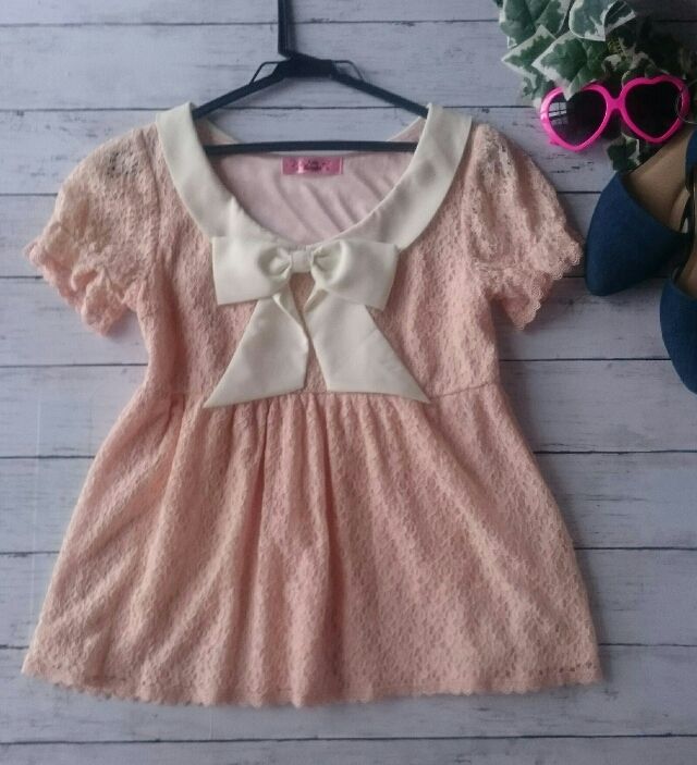 美品！Ank Rouge総レース&times;リボン付フリルカットソー