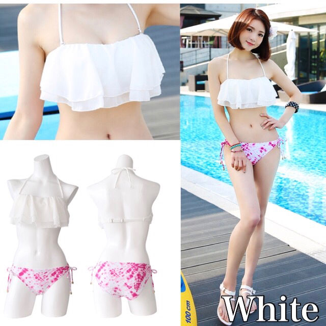 L シフォンフリル ビキニ 白 フリマアプリ サイトshoppies ショッピーズ