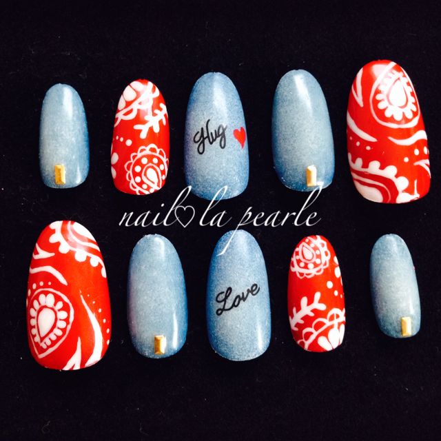 ペイズリー柄 デニムネイルチップ フリマアプリ サイトshoppies ショッピーズ