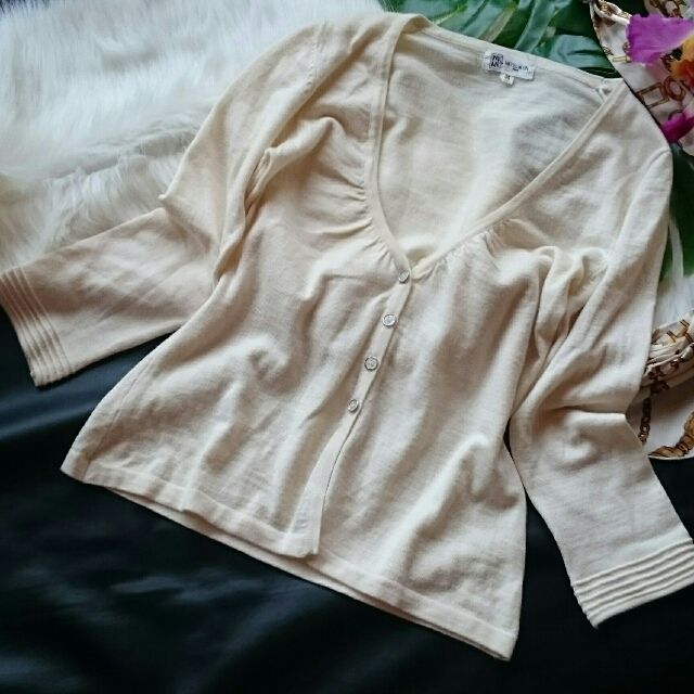 美品！ミッシェルクランギャザー入&times;無地ニットカーディガン