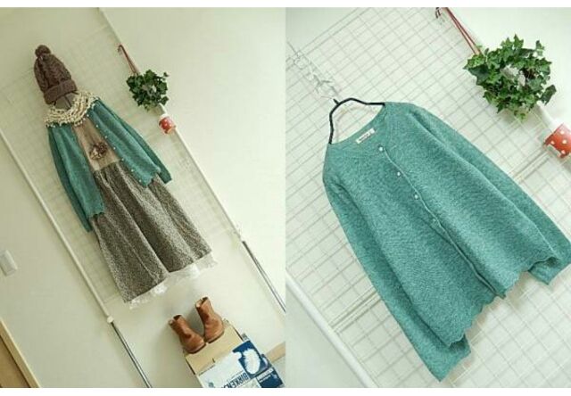 新品ｓｍ２　裾カギ針　クルーネック　カーディガン 