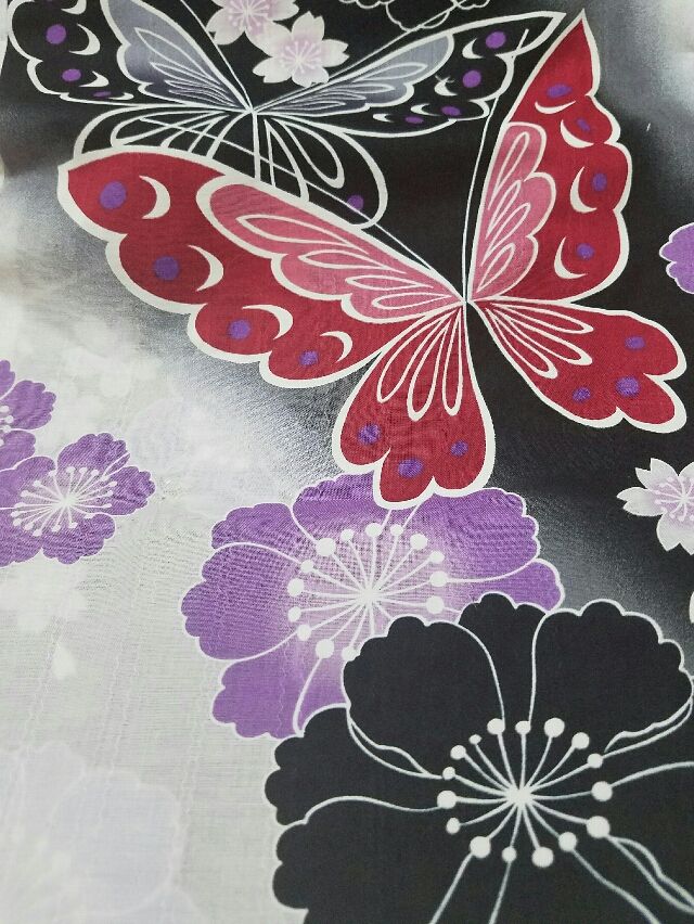 うちゃまろページ❤️新品変わり織・金彩箔置き大胆蝶文様・魅力的・浴衣■単品 顔のない月 Fabric Items ☆ Pre Order
