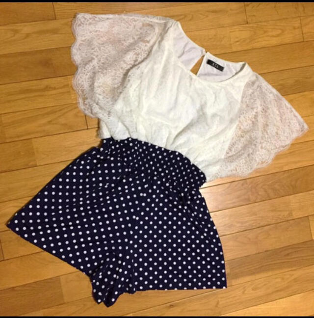 【新品】レース&times;ドット柄オールインワン